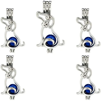 

5PCS Openable Dog Hollow Necklace locket Aromatherapy Essential Oil Diffusion Pearl Cage Pendant k807