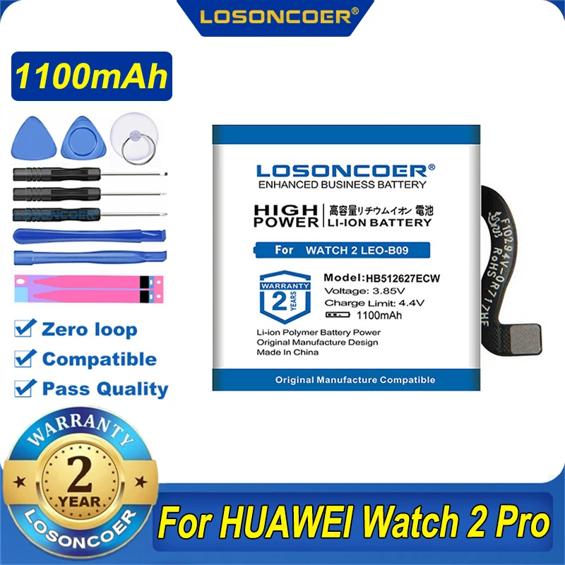 100% Оригинальный LOSONCOER 1100 мА/ч HB512627ECW батарея для HUAWEI Watch 2 Pro 4G EO-DLXXU часы GT LEO-B09 |