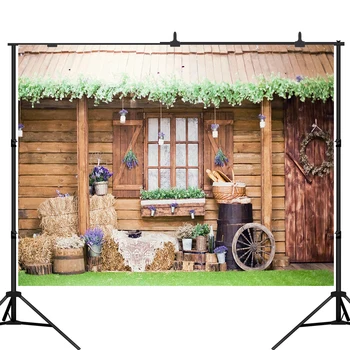 

Lyavshi Christmas wood house photography backdrop wreath haystack lavender child background photobooth shoot photo studio prop