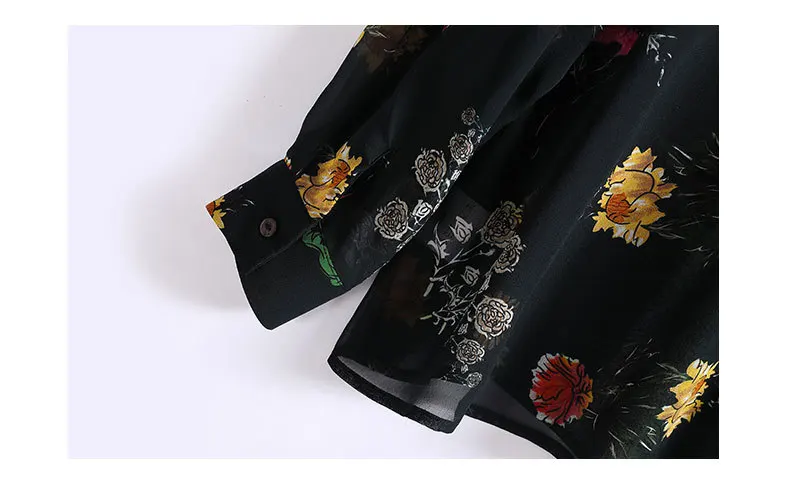 CISULI Silk Georgette Shirts Long Sleeve Floral Printing Blouse women New Desigual Blusas Boho Black Ladies Tops