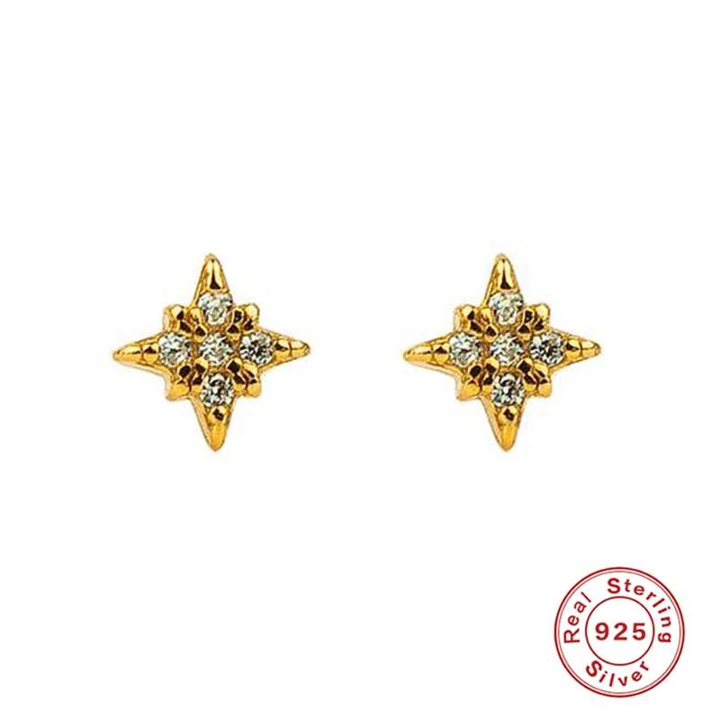 

Geometric Octagonal Star Stud Earrings 925 Sterling Sliver Luxury Crystal Earrings for Women Wedding Party New Fashion Jewelry