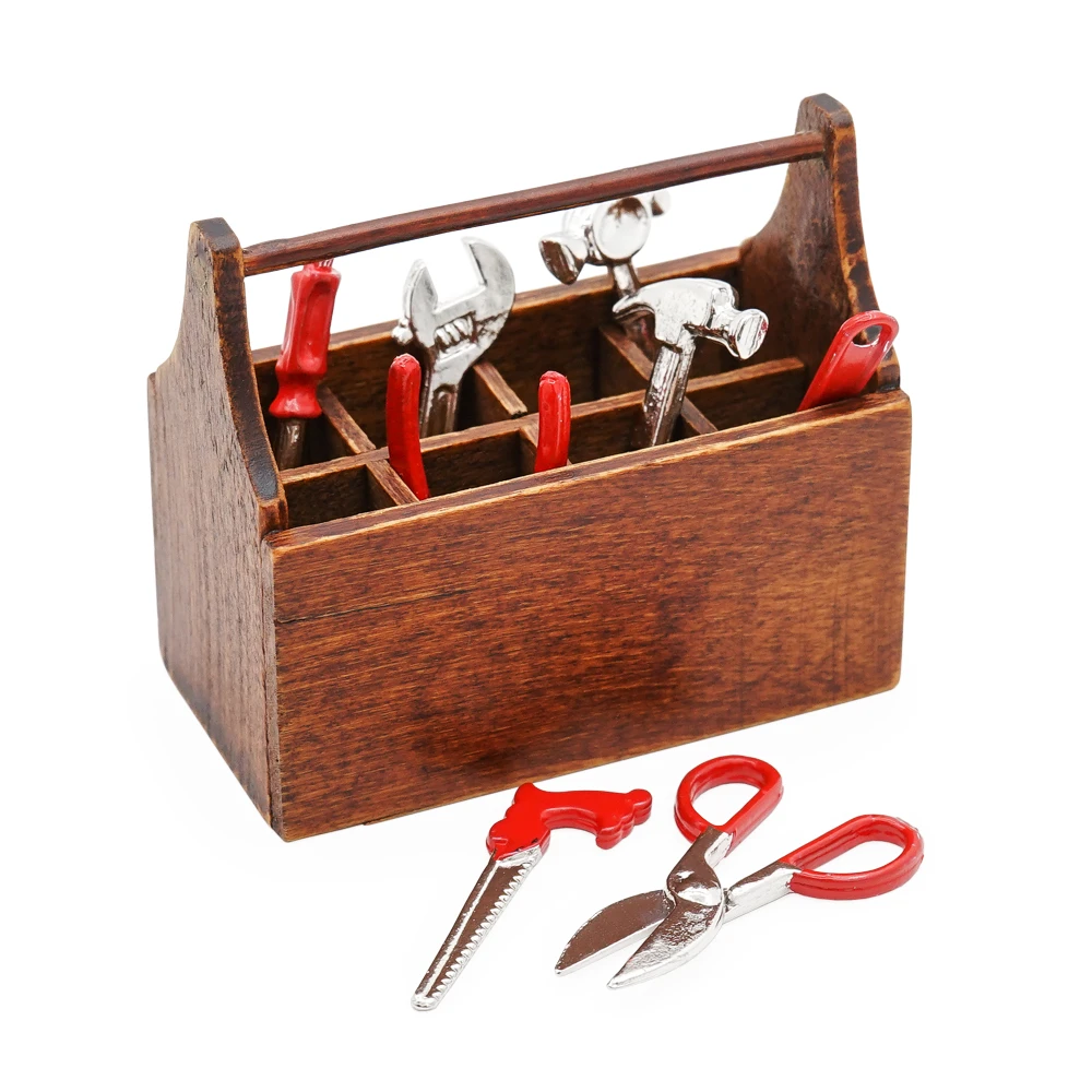 Odoria 1:12 miniatura 8 herramientas de Metal en la caja de herramientas madera de la habitación casa de muñecas accesorios muñeca decoración de la casa|Muebles juguete| - AliExpress