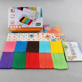 

Children Montessori Wooden Counting Rods Sticks with Number Symbol Cognition Flash Cards Math Arithmetic Toys with Iron Box