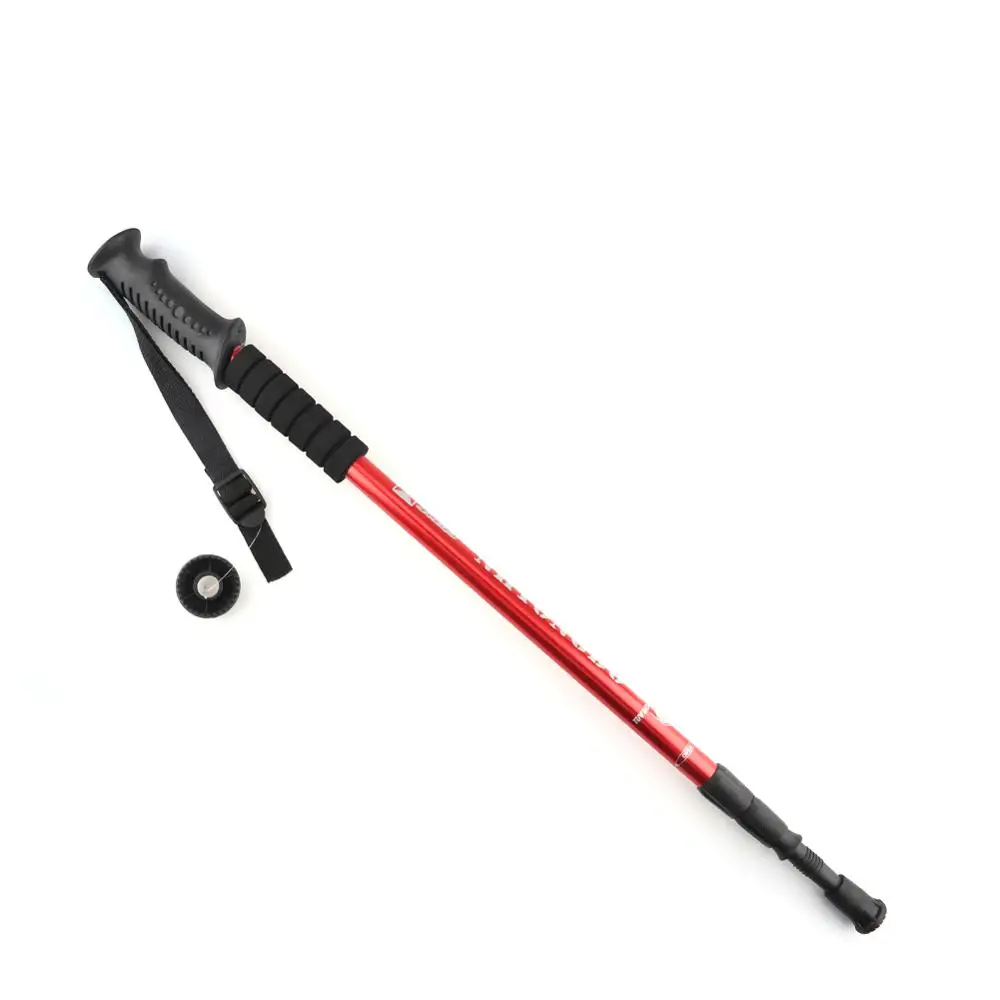 Red straight handle Outdoor hiking stick travel shockproof self-defense ultralight retractable walking stick suitable for hiking, camping, climbing - Цвет: Red straight handle