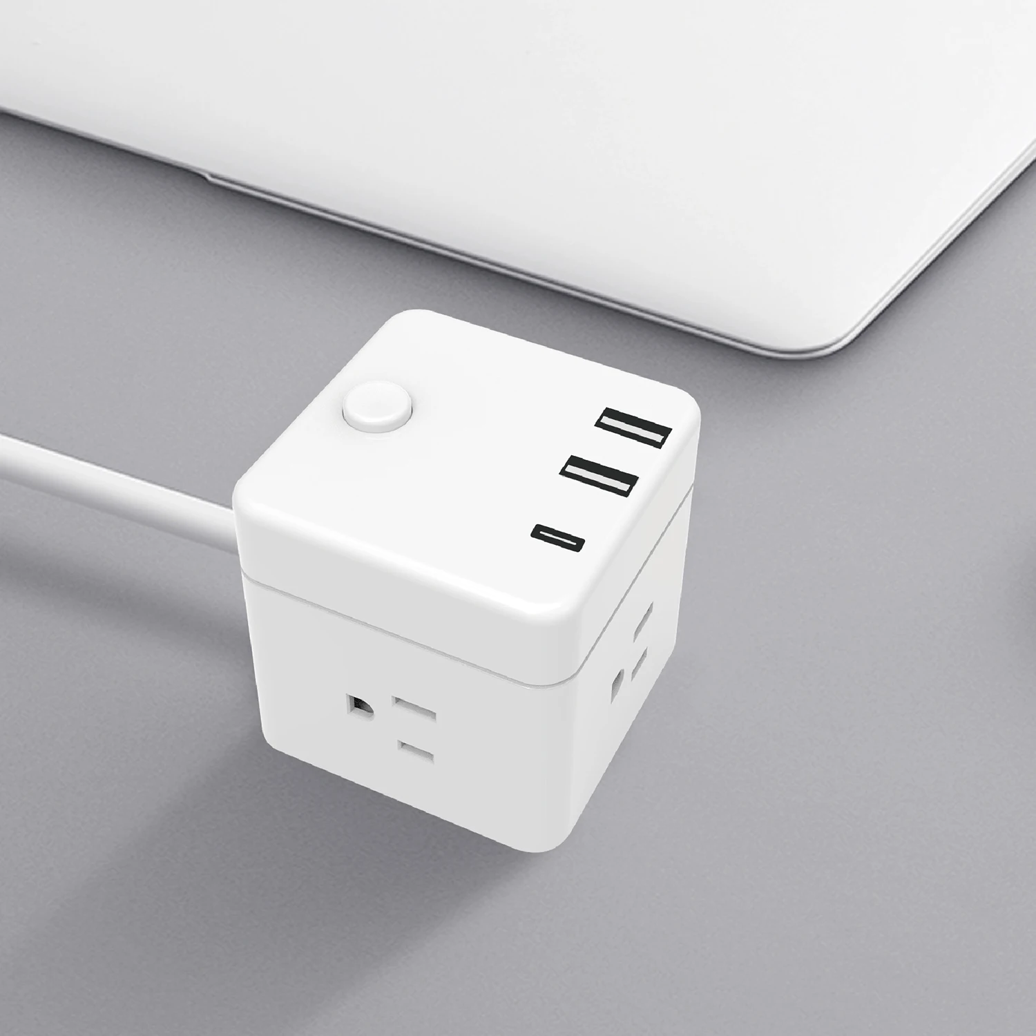 США штекер Компактный Квадратный умный блок питания с 1 USB-C зарядным портом и 2 usb-портом и переключателем управления, портативный Квадратный Блок питания
