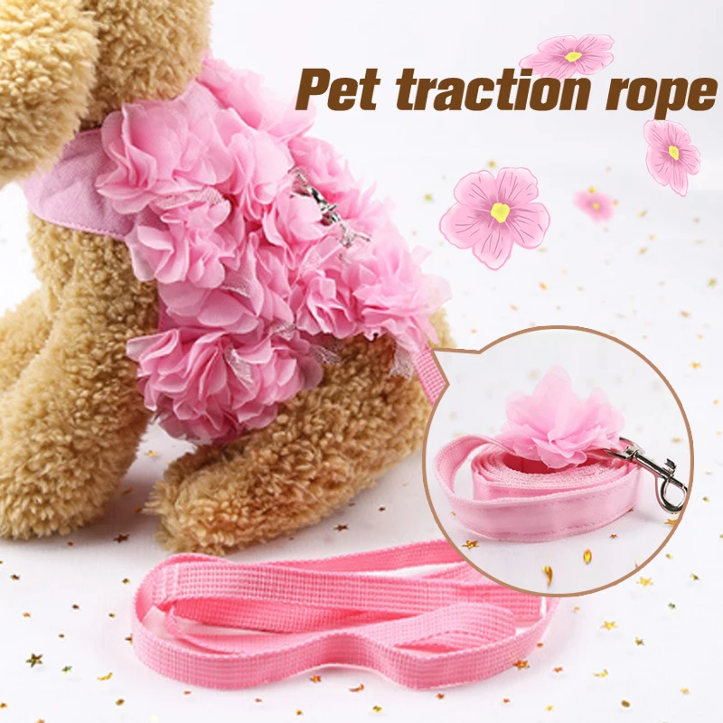 

Flowers Dog Chest Straps Vest Mesh Breathable Harness Small Medium Dogs Cat Adjustable Leash Pet Leads Traction Rope