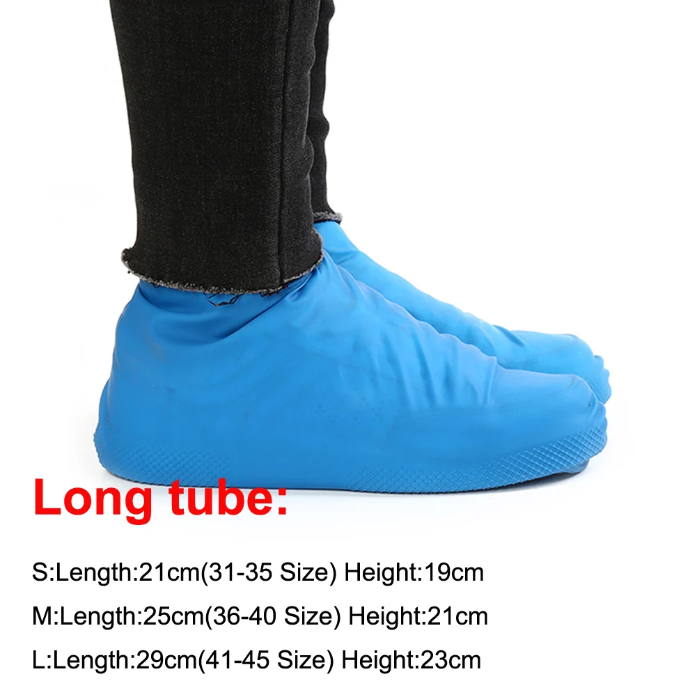 1 пара многоразовые латексные Водонепроницаемый покрытие на обувь от дождя, без шнуровки, из этиленового пропилен-каучука сапоги для дождливой погоды, галоши S/M/L, аксессуары для обуви - Цвет: blue long tube