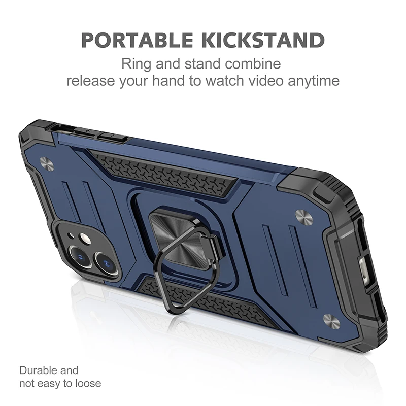 New Shockproof Armor Ring Case on For iPhone 12 11 Pro Max Mini XS X XR SE 2020 7 8 Plus Stand Magnetic Car Holder Cover Coque