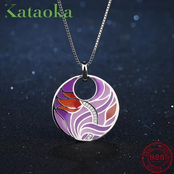 

2018 hot round shape colorful Enamel pink Lotus Pendants for women 925 Sterling Silver fashion CZ Pendant luxury Party Jewelry