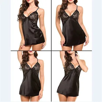 

Women's perspective nightdress Lace Sleepshirts braces skirt Nightgown home clothing backless sleepwear Sexy lingerie G-string