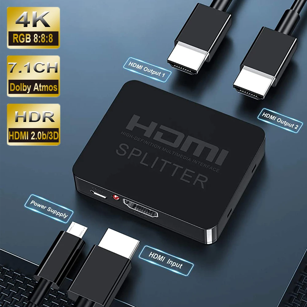 2023 4K 60Hz Hdr Hdmi 2.0 Splitter 1X2 Splitter Hdmi 2.0 4K Supporto Hdcp 2.2 Uhd Hdmi Splitter 2.0 Switch Box Per Proiettore Ps4