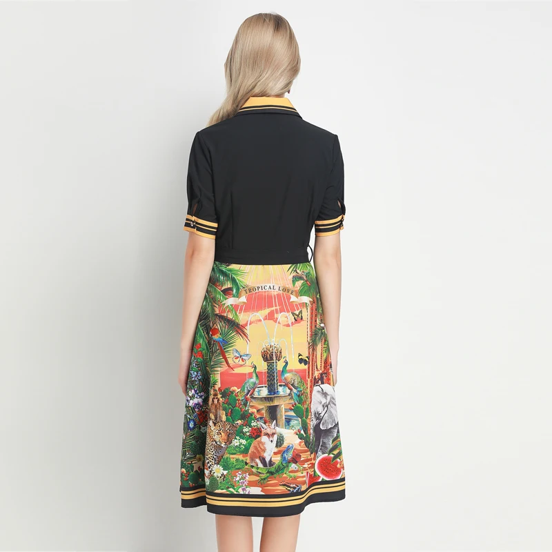 XiaomoliNvzhuang платье-футболка с бриллиантовым Гвоздем и бусинами, короткий рукав, корона, лес, животный принт, зима, новинка