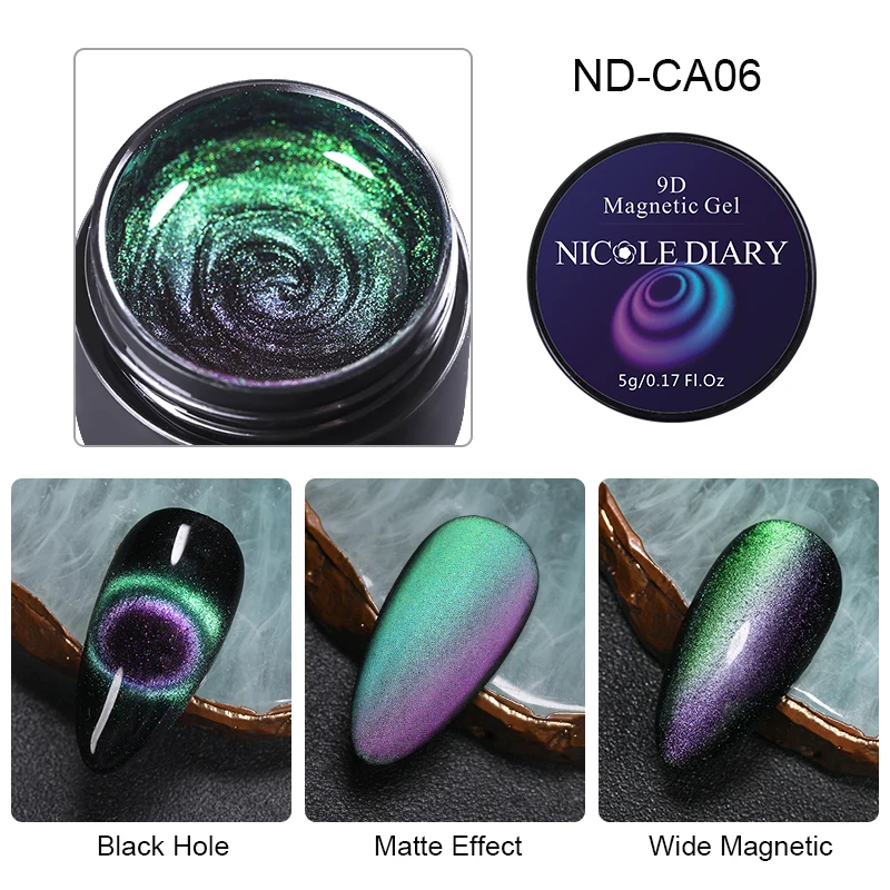 NICOLE DIARY 5 мл 9D Auroras УФ-гель кошачий глаз лак для ногтей блестящий Хамелеон замачиваемый Магнитный УФ-гель для дизайна ногтей лак 6 цветов - Цвет: NDCA-06