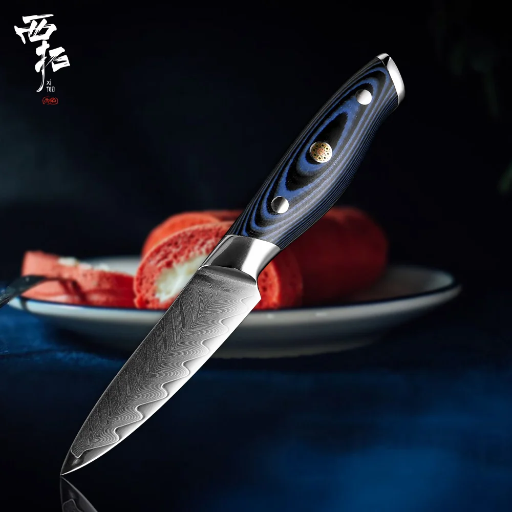 XITUO дамасский поварской нож VG10 острый японский Sankotu Кливер Boning Gyuto нож для очистки овощей инструмент для приготовления пищи высококлассная ручка - Цвет: Paring Knife