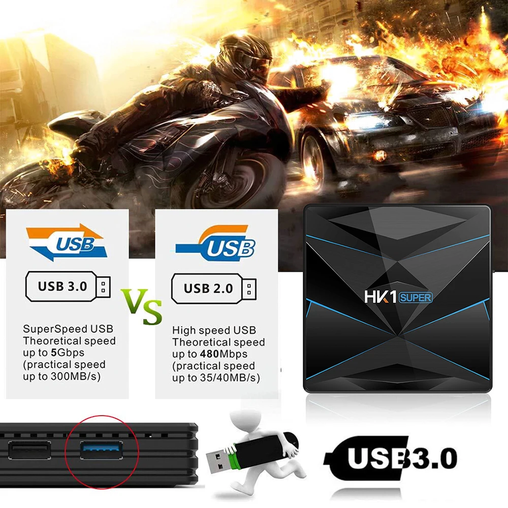 HK1SUPER Smart tv Box Android 9,0 ТВ-бокс на Rockchip RK3318 Четырехъядерный 4K tv Box VP9 H.265 4GB 64GB 2,4G 5G WiFi HD медиаплеер