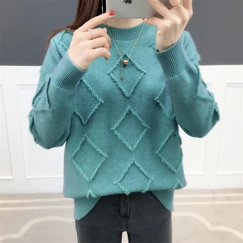 

2020 Autumn Winter Sweater Women Pullover Casual Loose Wild Solid Long Sleeve O-Neck Knitted Sweater Jumper Women Winter Tops