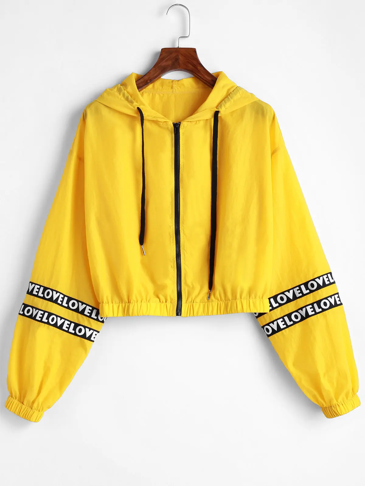 Yellow ZAFUL, новинка, куртка на молнии с капюшоном, с надписями, с длинным рукавом, базовое пальто для женщин, свободная, универсальная, короткая куртка, весна-осень - Цвет: Yellow