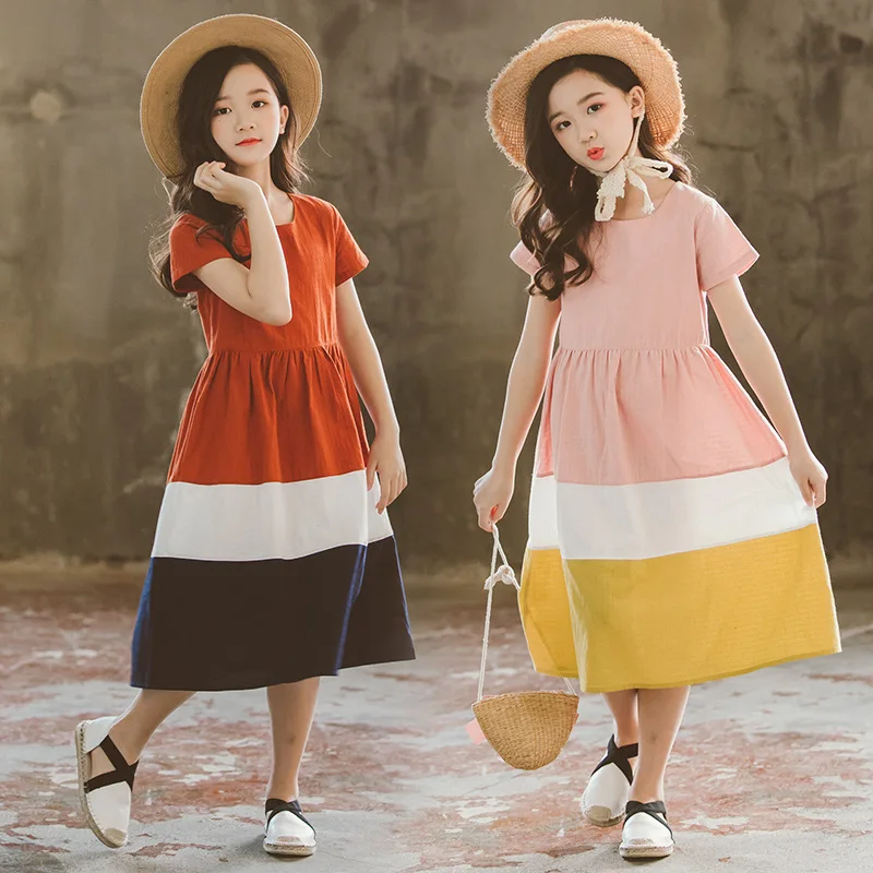 

Girls Dress Summer 2019 Patchwork Casual Brief Short Sleeve Dresses For Girls Age 2 3 4 6 8 10 12 Years for Teenager Teen