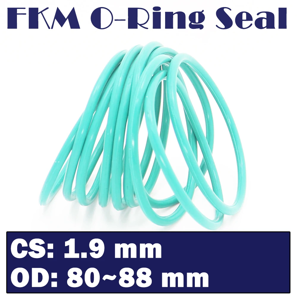 

CS 1.9mm FKM Rubber O RING OD 80/81/82/83/84/85/86/87/88*1.9 mm 30PCS O-Ring Fluorine Gasket Oil seal Green ORing