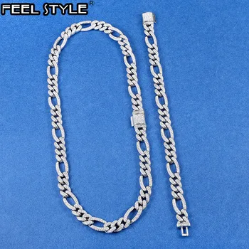 

Hip Hop 10MM 2Set Iced Out Box Buckle Figaro Cuban Copper Setting AAA+ Cubic Zirconia Stones Neacklace For Men Women Jewelry