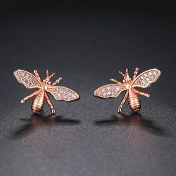 

New Fashion Small Bee Earrings Plated With 18K Rose Gold AAA Zircon Micro Inlaid Jewelry