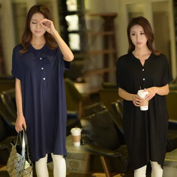 

Casual Loose Solid Sleep Dress Women Lingerie Short Sleeve Mid-Calf Silk Nightgown Nightdress Summer Sleepwear Homewear