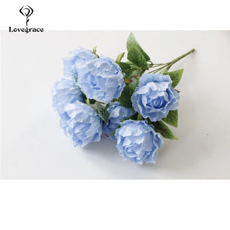 Lovegrace Bridesmaid Wedding Bouquet 7 Heads Rose Peony Artificial Silk Flower Pink Office Home Party Decoration Wedding Flowers