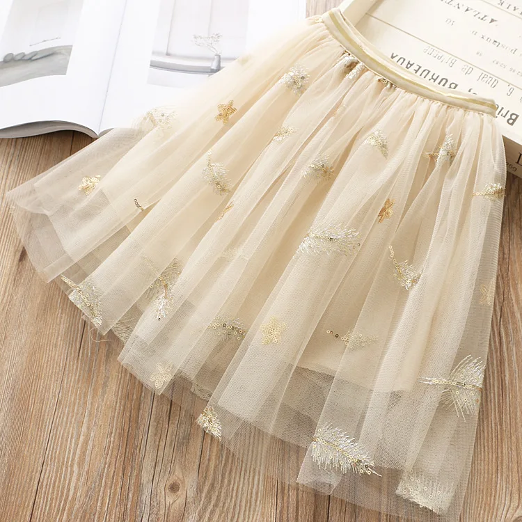 

Spring And Summer New Products Childrenswear 3-Color Girls Sequin Five-pointed Star Feather Yarn Skirt Child Skirt 19217