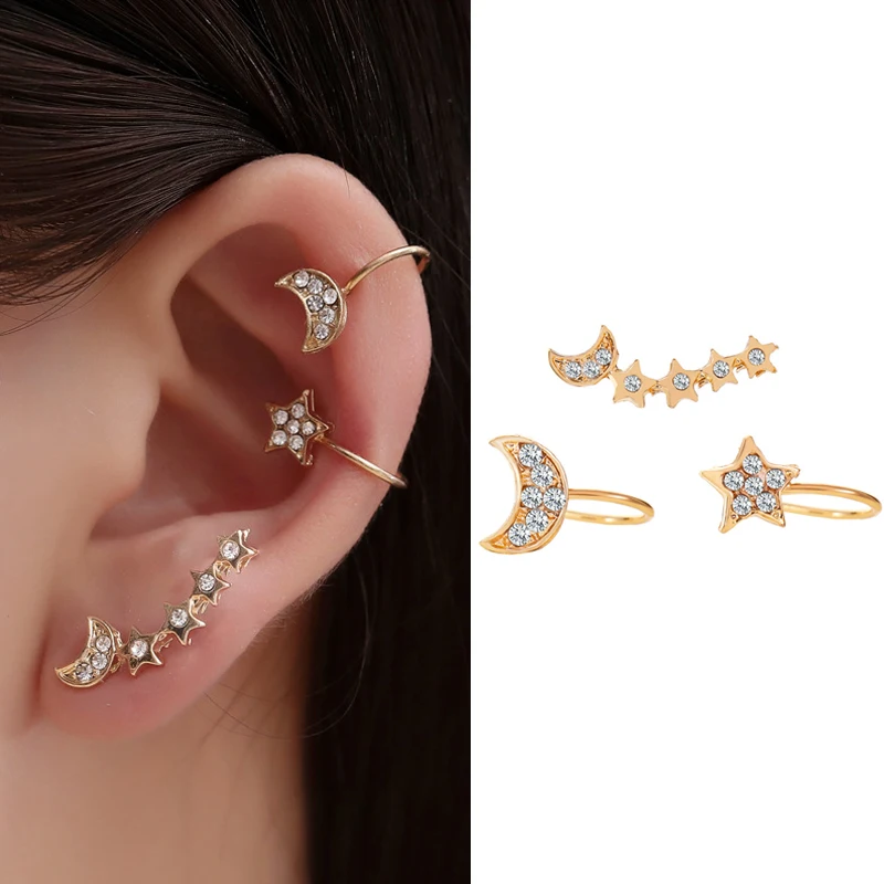 Хит продаж комплект из 3 предметов без пирсинга клипсы для ушей звезды луна