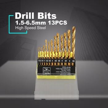 

13PCS HSS Drill Bits 1.5-6.5mm Rotary Power Tools Hole Saw Titanium Coated Woodworking Plastic Accessories Set Drilling Holes
