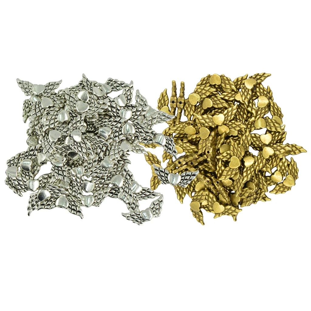 100 Pieces Angel Wing Spacer Charm Beads Accessories for Jewelry Making Crafts