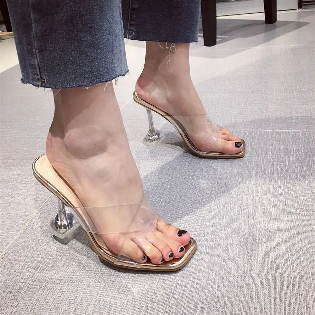 

SARAIRIS Dropship BIG size BRAND Design transparent SUMMER Sandals Women Mules Pumps SEXY Slip On High Heels Shoes Woman