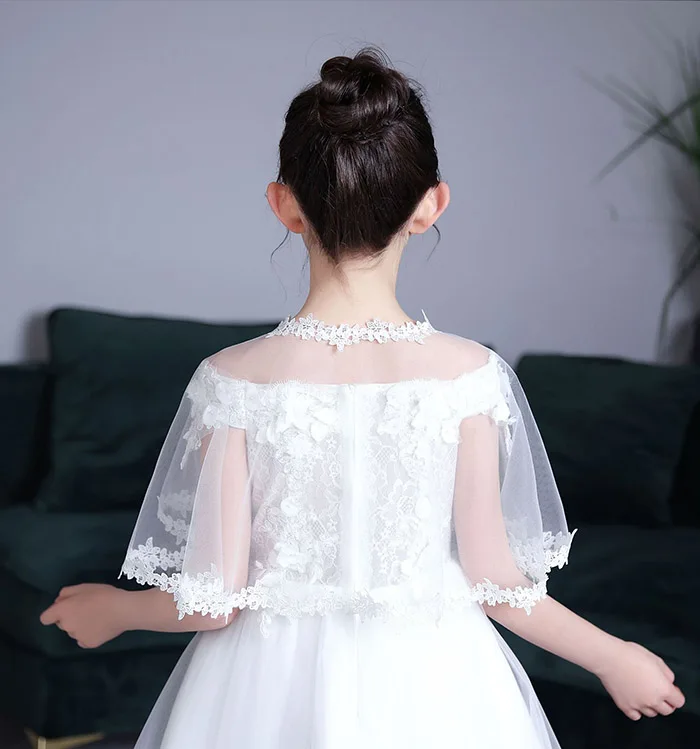 Kids Girls White Beige Tulle Mesh Wraps Lace Children Bolero Short Wedding Jacket Summer Shawls Lace Cape Cover Over Shoulders cheap winter coats