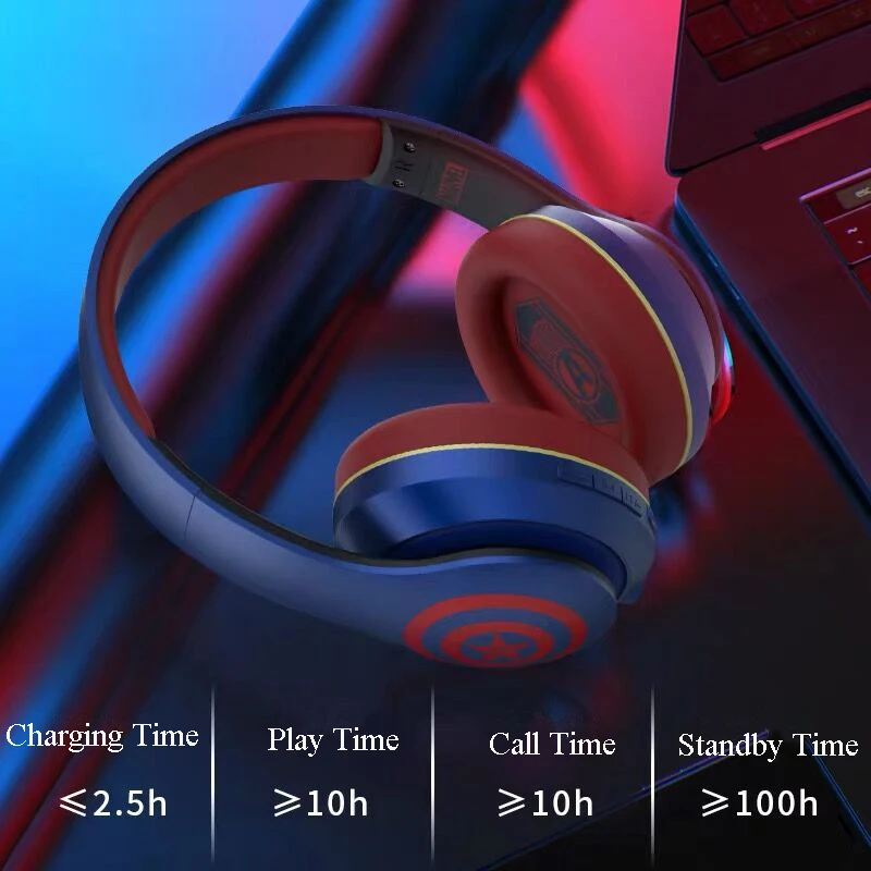 Оригинальные Bluetooth наушники серии Marvel, Мстители, 5,0, Беспроводная складная гарнитура, для бега, Hi-Fi, стерео наушники для ПК, мобильного телефона