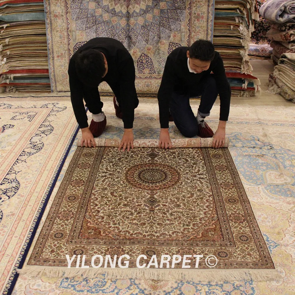 YILONG 4'x6' Традиционный персидский ковер медальон антикварная вещь Шелковый турецкий ковер (YHW239A4x6)