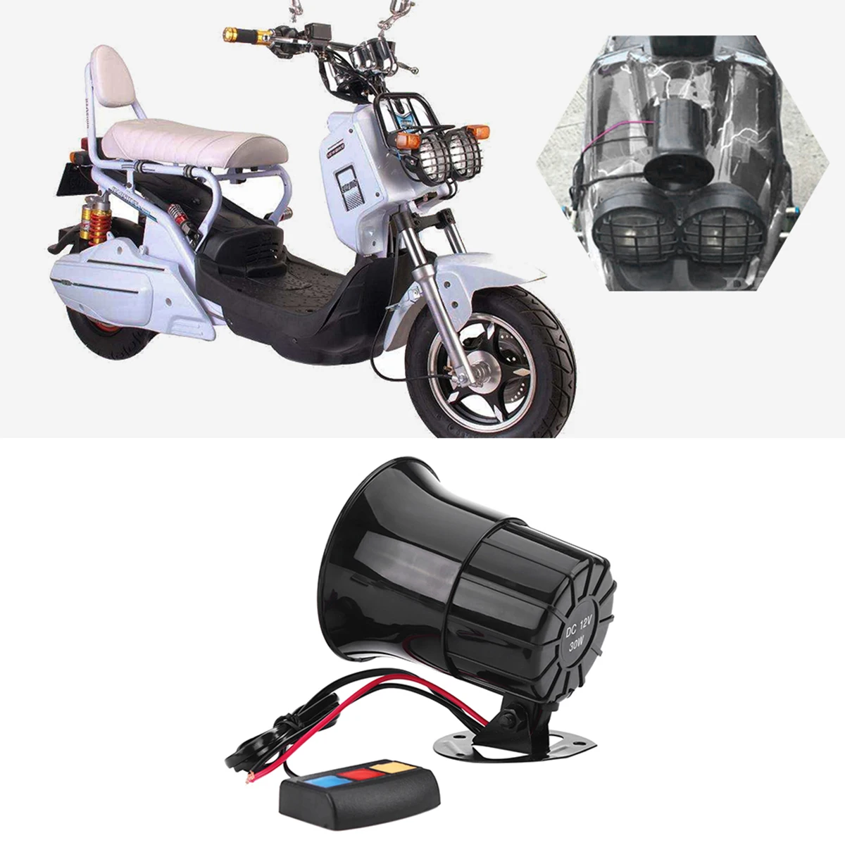 30 Вт 110dB автомобиль мотоцикл сигнализация Предупреждение сирена Рог 3 звук громкий звуковой сигнал Динамик универсальные, подходят для различных автомобилей с напряжением 12 В и мотоциклы