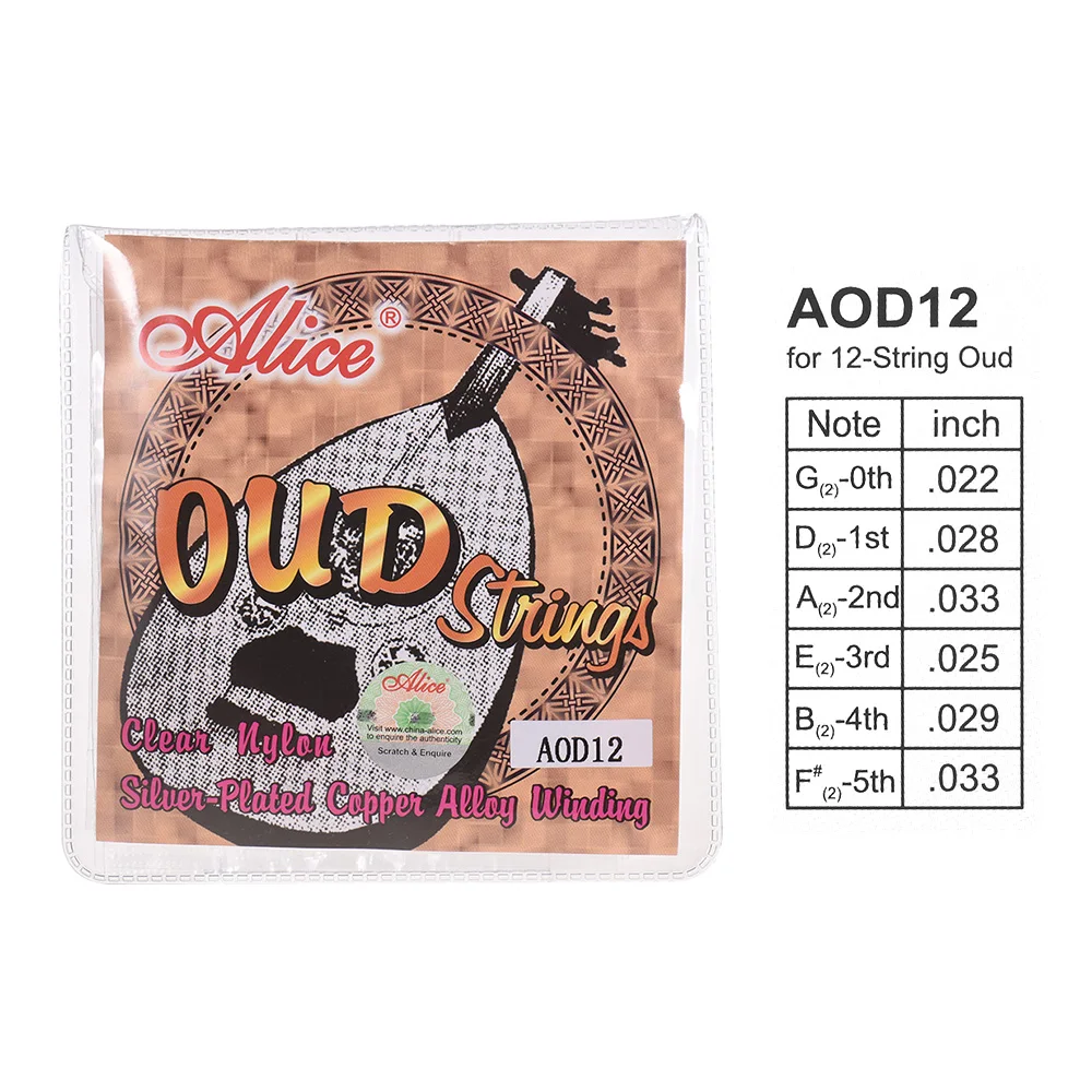 

Alice AOD12 12-String Oud Strings Set(G-D-A-E-B-F) Nylon Core Silver Plated Copper Alloy Winding (.022-.033)