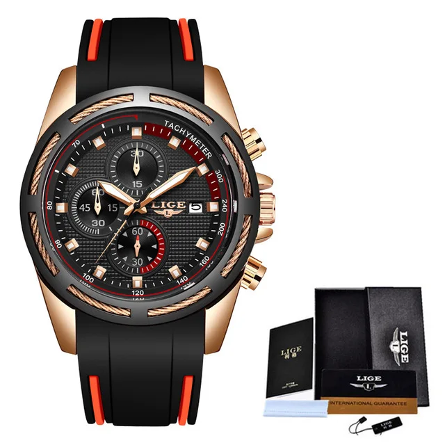 Rose gold black LIGE новые часы для мужчин s повседневные модные спортивные часы для мужчин лучший бренд класса люкс водонепроницаемые кварцевые наручные часы Relogio Masculino+ коробка - Цвет: Rose gold black