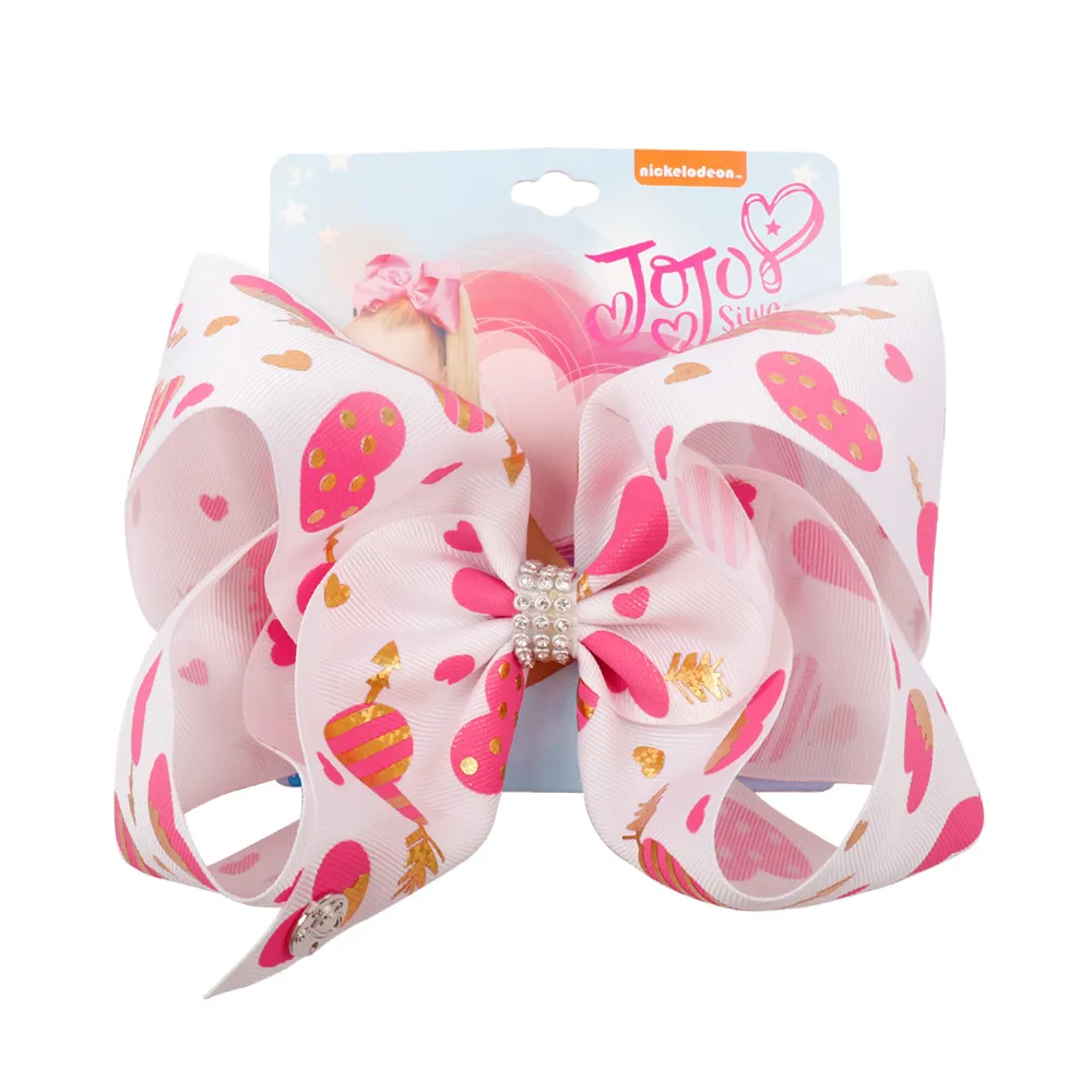 7" Valentine's Day Jojo Siwa Hair Bows for Girls Print Ribbon Handmade Bowknot Hair Clip Hairgrip Party Hair Accessories