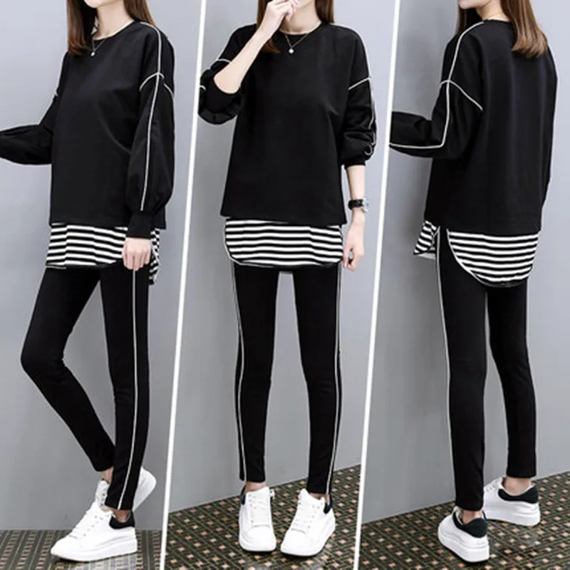 Fashion Woman Tracksuit O-Neck Furcal SweatShirt New Spring Loose Casual Suit Two-Piece Set (Pullover +Elastic Waist Pants) WX67 |