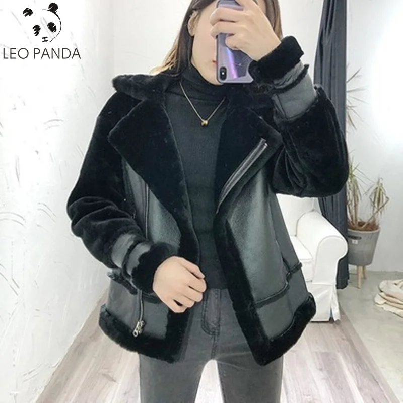 

2019 winter new ladies high quality sheepskin fur jacket sheepskin double-sided fur coat large leather jacket