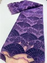 

Latest Royal blue French Lace Velvet Fabric 2021 High Quality Sequins Lace African Lace Fabric For Wedding Sewing YA3582B-2