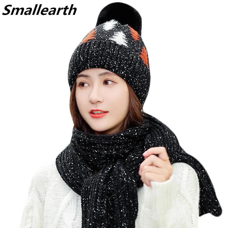 Женский комплект из 2 предметов, новая зимняя шапка и шарф, комплект для девочек, бархатная Толстая теплая шапка, женская зимняя