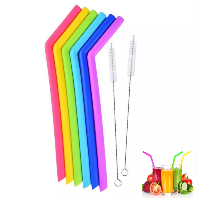 

6Pcs/Lot Reusable Silicone Drinking Straws Set Long Flexible Straw with 2 pcs Cleaning Brushes for Tube Juice Milk Tea Bar Party