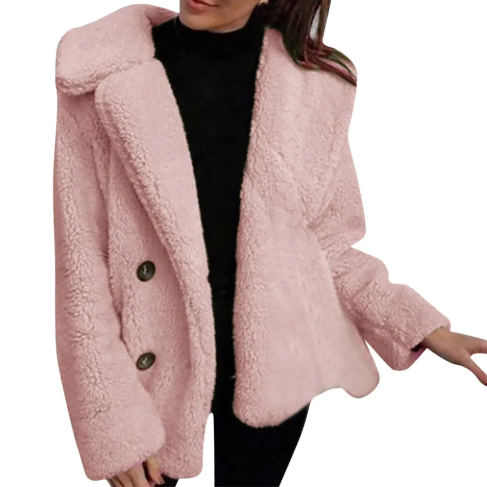 Пушистое плюшевое пальто, женские зимние куртки на пуговицах размера плюс, пальто с отворотом, теплая меховая куртка, женские пальто с длинным рукавом, Chaqueta Mujer