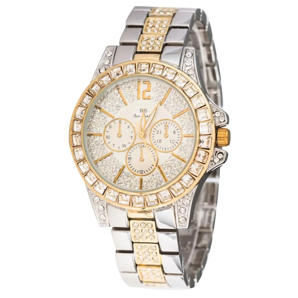 Женские часы с бриллиантами, роскошные модные кварцевые наручные часы, женские золотые часы, часы, подарки, сталь, серебро, розовое золото, ювелирное изделие - Цвет: Gold Silver