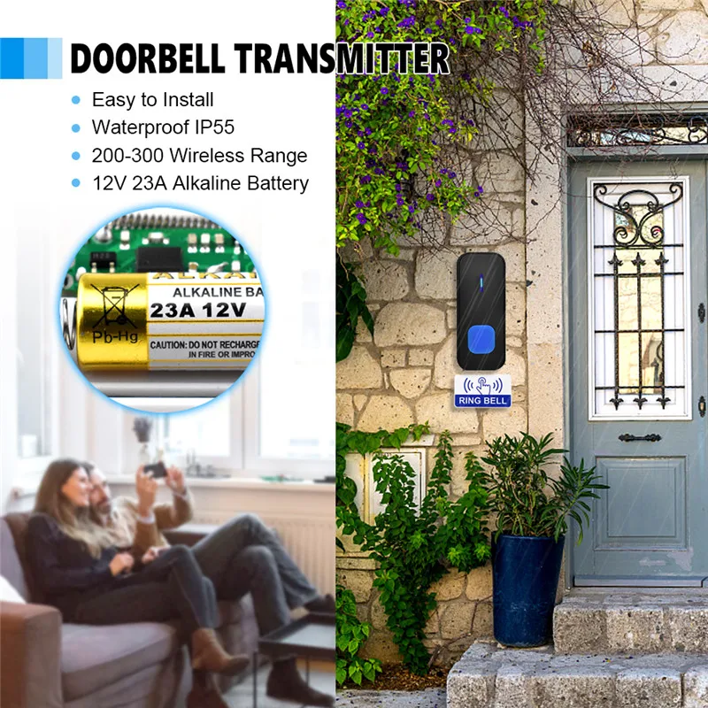 QZT Wireless Smart Doorbell Sets Welcome Home Button Door Bell Ring Chime Waterproof Cordless Alarm Home Security Doorbell Chime smart intercom system