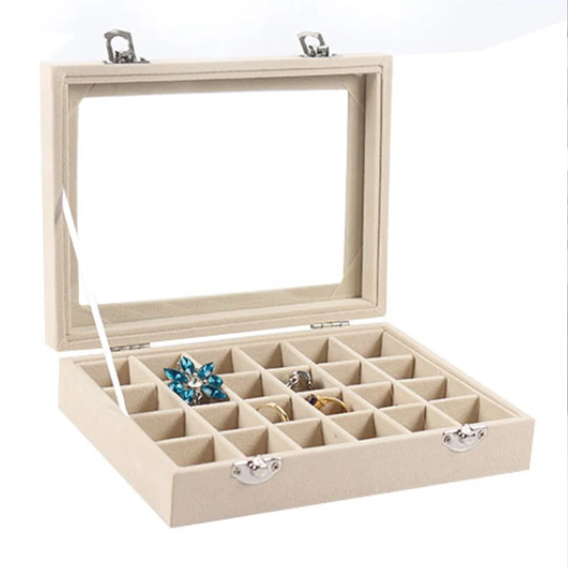 High Quality Various Color Options 24 Grids Ring Box Rings Earrings Necklaces Pendants Bracelets Box Jewellery Organizer Storage high quality luxurious white pu earrings jewellery display ring tray necklaces holder various models for woman option wholesale