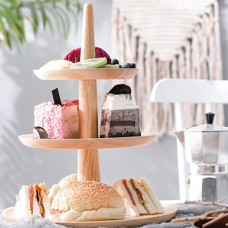 Cake Display Stand Cupcake Dessert Fruit 3 Layer Durable Wooden Holder Serving Tray Rack for Wedding Afternoon Tea Birthday A20