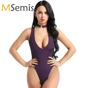 

Women's Swimsuit Bikini Swimming Suit One Piece Lingerie Leotard Swimwear Necklace Collar High Cut Crothless Thong Bodysuit